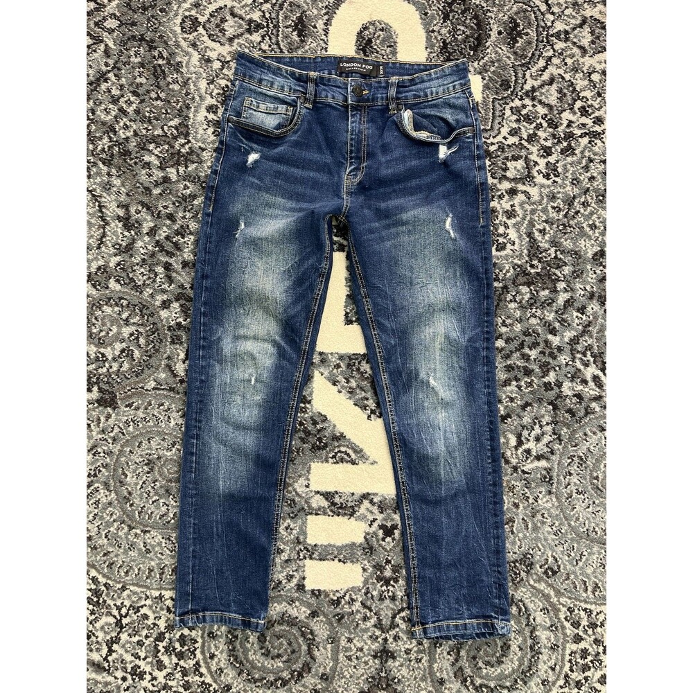 Men’s London fog Denim Jeans Size 30w 30L Blue Slim Straight